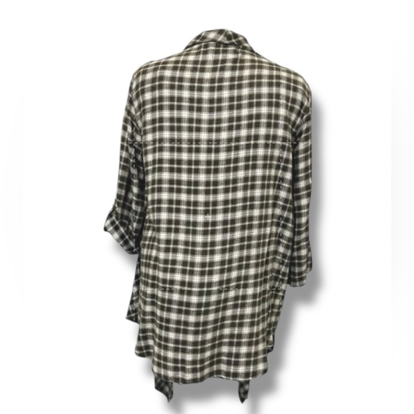 Knox Rose Women’s Open Front Asymmetrical Checkered Cardigan Top Black White XL - Picture 3 of 12